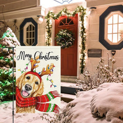 Christmas Garden Flag Double Sided Golden Retriever Dog Flag Welcome Winter Xmas