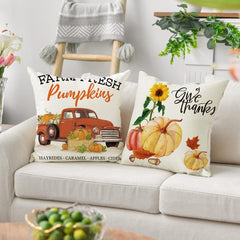 Thanksgiving Pillow Cover Sofa Cushion Linen Maple Leaf Pumpkin Pillowcase