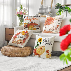 Thanksgiving Pillow Cover Sofa Cushion Linen Maple Leaf Pumpkin Pillowcase