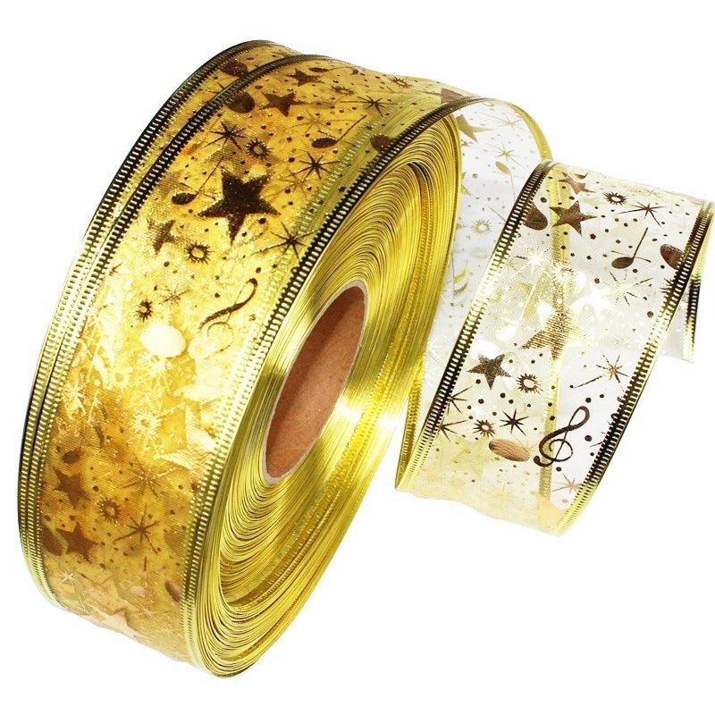 Golden Hot Stamping Ribbon Musical Notes Stars Christmas Tree Decor