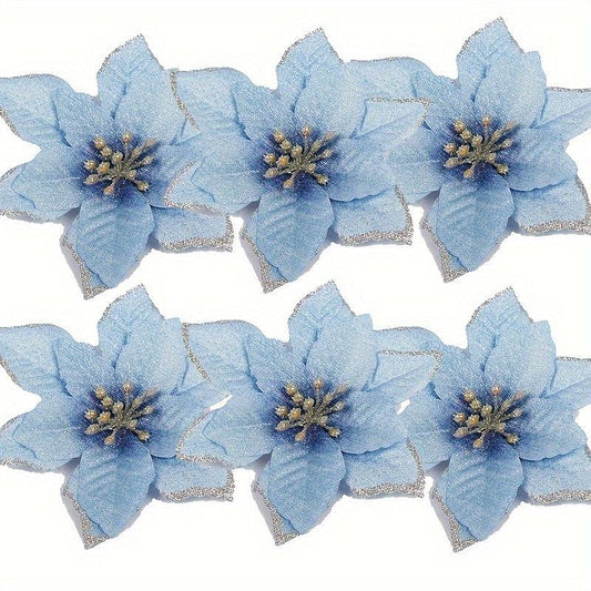 6pcs Glitter Flower Christmas Ornaments - DIY Xmas Wreath Decor