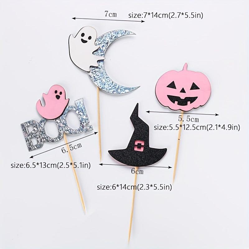 18pcs Pink Halloween Cake Toppers with Ghosts and Monsters