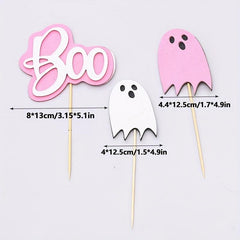 18pcs Pink Halloween Cake Toppers with Ghosts and Monsters