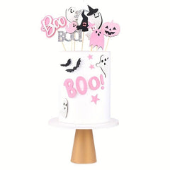 18pcs Pink Halloween Cake Toppers with Ghosts and Monsters