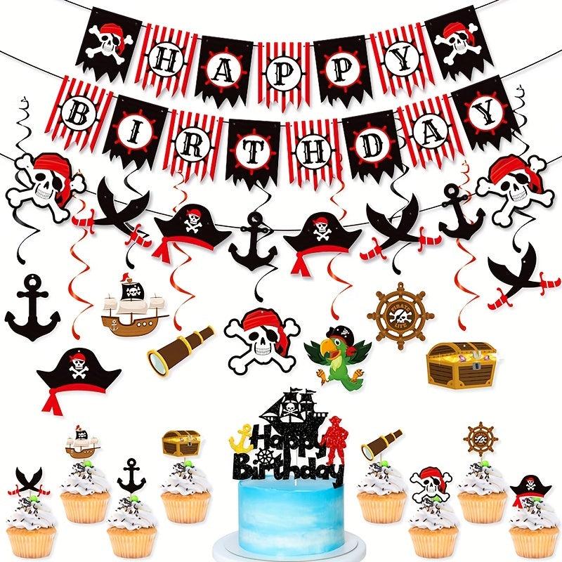 Pirates Themed Party Birthday Decoration Banner Spiral Pendant Flag Cake Insert
