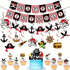 Pirates Themed Party Birthday Decoration Banner Spiral Pendant Flag Cake Insert