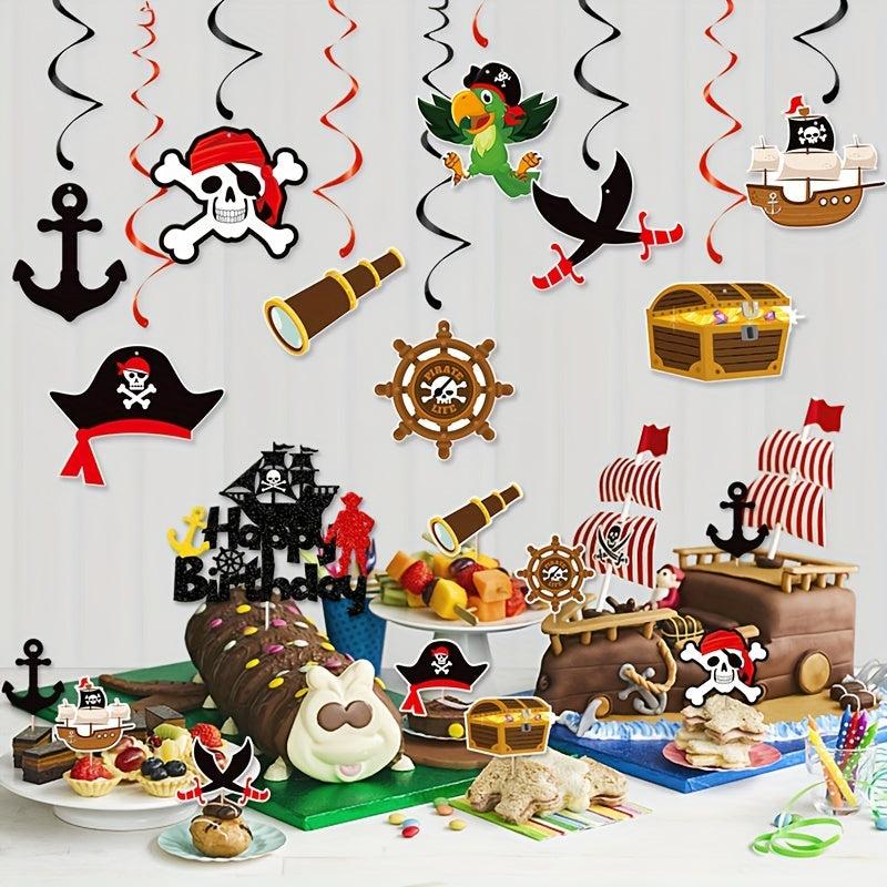Pirates Themed Party Birthday Decoration Banner Spiral Pendant Flag Cake Insert