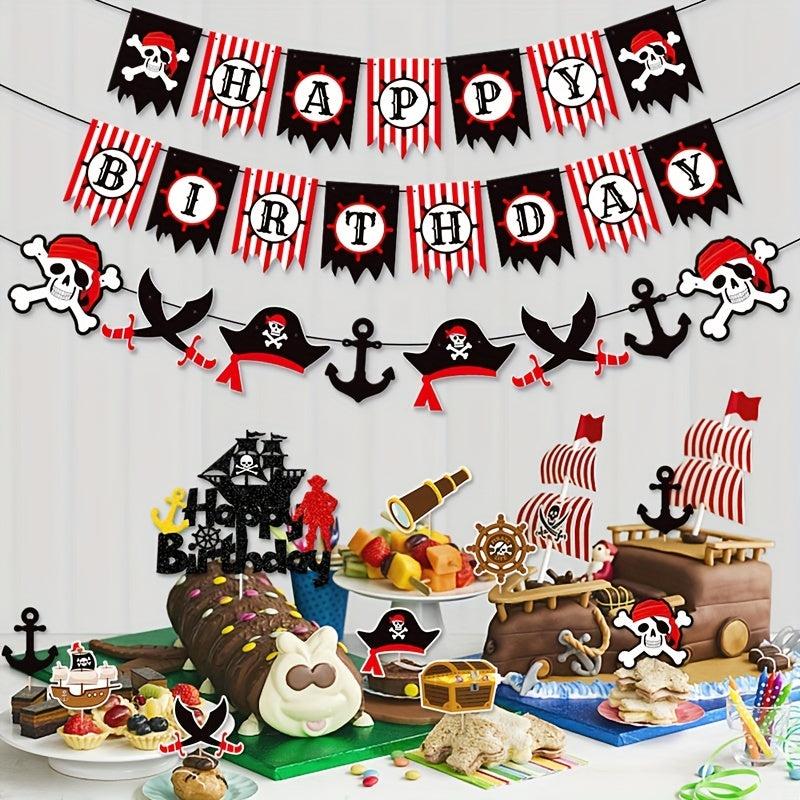 Pirates Themed Party Birthday Decoration Banner Spiral Pendant Flag Cake Insert