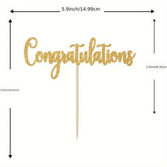 Golden Glitter Congratulations Cake Topper for Celebration Party Decoration