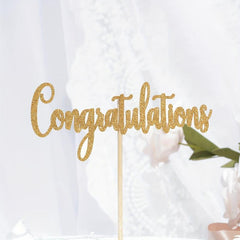 Golden Glitter Congratulations Cake Topper for Celebration Party Decoration