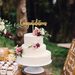 Golden Glitter Congratulations Cake Topper for Celebration Party Decoration