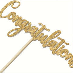 Golden Glitter Congratulations Cake Topper for Celebration Party Decoration
