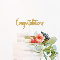 Golden Glitter Congratulations Cake Topper for Celebration Party Decoration