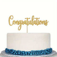 Golden Glitter Congratulations Cake Topper for Celebration Party Decoration