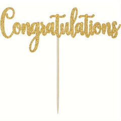 Golden Glitter Congratulations Cake Topper for Celebration Party Decoration