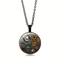 Gothic Witch Steampunk Glass Pendant Necklace Halloween Decor