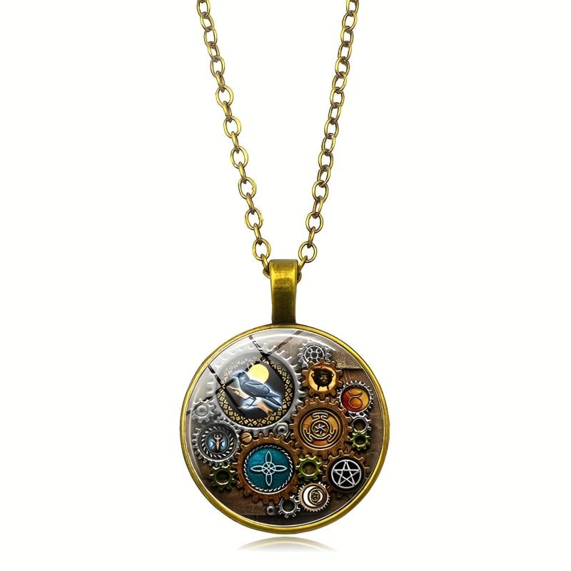 Gothic Witch Steampunk Glass Pendant Necklace Halloween Decor