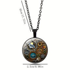 Gothic Witch Steampunk Glass Pendant Necklace Halloween Decor