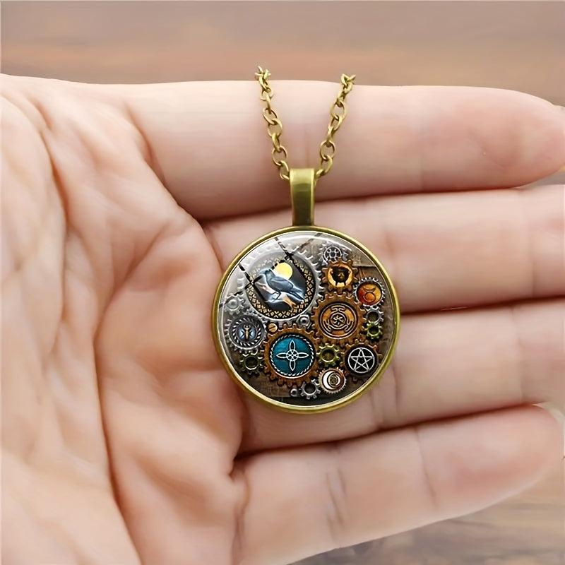 Gothic Witch Steampunk Glass Pendant Necklace Halloween Decor