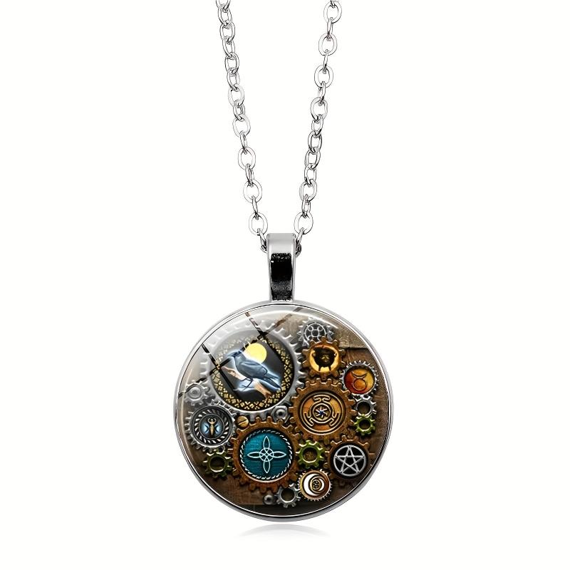 Gothic Witch Steampunk Glass Pendant Necklace Halloween Decor