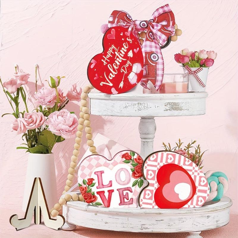 3pcs Wooden Crafts Pendant Love Heart Holiday Decoration