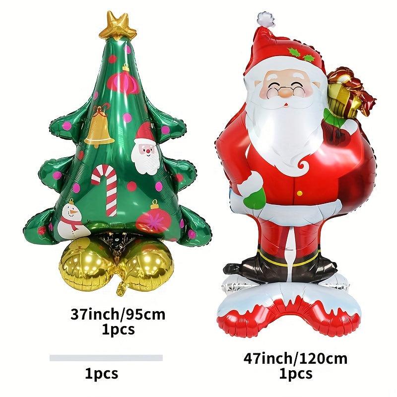 2pcs Santa Claus Christmas Tree Elk Balloon Set With Straw