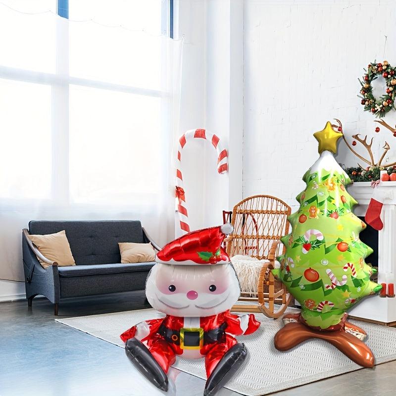 2pcs Santa Claus Christmas Tree Elk Balloon Set With Straw