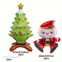 2pcs Santa Claus Christmas Tree Elk Balloon Set With Straw