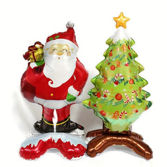 2pcs Santa Claus Christmas Tree Elk Balloon Set With Straw