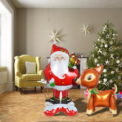 2pcs Santa Claus Christmas Tree Elk Balloon Set With Straw