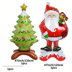 2pcs Santa Claus Christmas Tree Elk Balloon Set With Straw