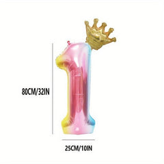 Gradient Crown Number Balloon Birthday Decoration Party Favors