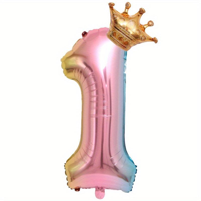 Gradient Crown Number Balloon Birthday Decoration Party Favors