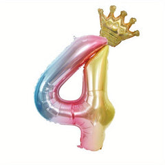 Gradient Crown Number Balloon Birthday Decoration Party Favors