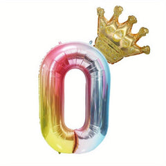 Gradient Crown Number Balloon Birthday Decoration Party Favors