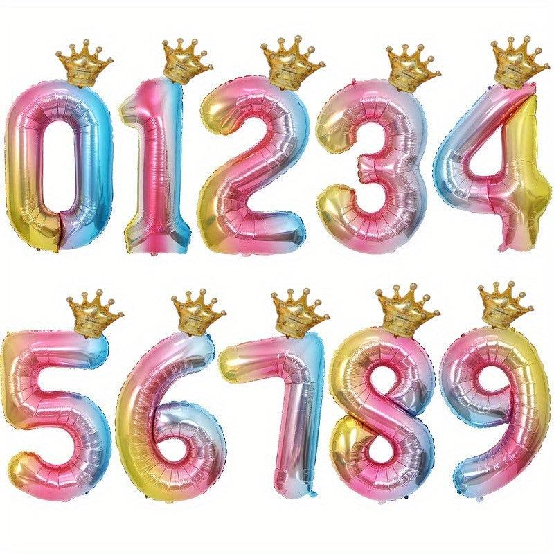 Gradient Crown Number Balloon Birthday Decoration Party Favors
