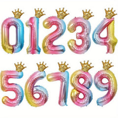 Gradient Crown Number Balloon Birthday Decoration Party Favors