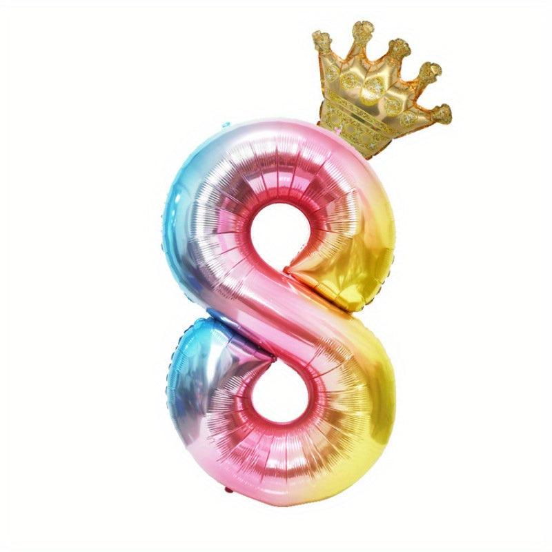 Gradient Crown Number Balloon Birthday Decoration Party Favors