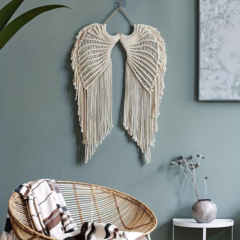 Bohemian Angels Wing Macrame Wall Hanging Tapestry with Tassels