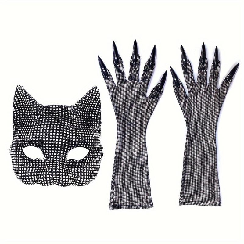 Artificial Diamond Cat Mask Gloves Set Cosplay Prom Christmas Party