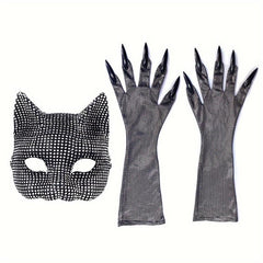 Artificial Diamond Cat Mask Gloves Set Cosplay Prom Christmas Party