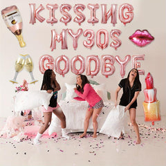 24pcs Kissing 20s 30s Goodbye Birthday Decor Rose Golden Foil Balloons
