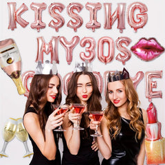 24pcs Kissing 20s 30s Goodbye Birthday Decor Rose Golden Foil Balloons