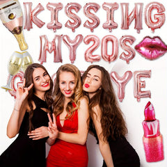 24pcs Kissing 20s 30s Goodbye Birthday Decor Rose Golden Foil Balloons