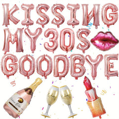 24pcs Kissing 20s 30s Goodbye Birthday Decor Rose Golden Foil Balloons