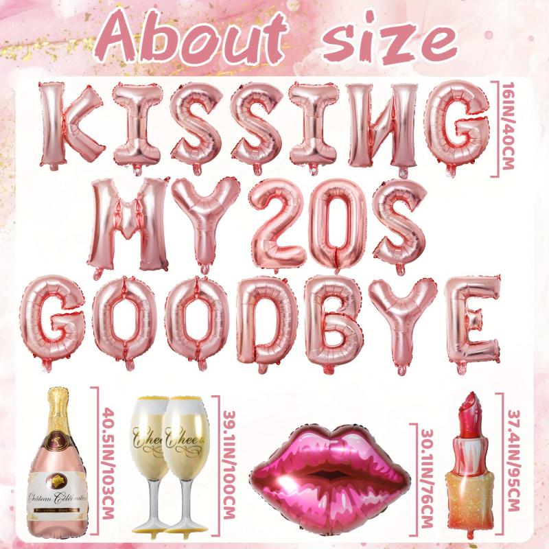 24pcs Kissing 20s 30s Goodbye Birthday Decor Rose Golden Foil Balloons