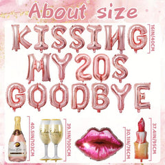 24pcs Kissing 20s 30s Goodbye Birthday Decor Rose Golden Foil Balloons