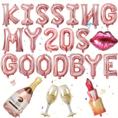 24pcs Kissing 20s 30s Goodbye Birthday Decor Rose Golden Foil Balloons