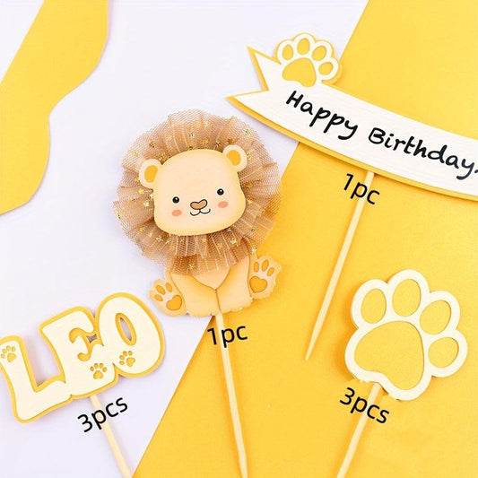 8pcs Animal Cupcake Toppers Lion Cake Topper Party Supplies