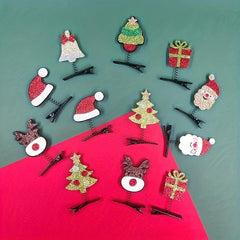 Christmas Hair Clips Santa Snowman Reindeer Decoration Small Clips